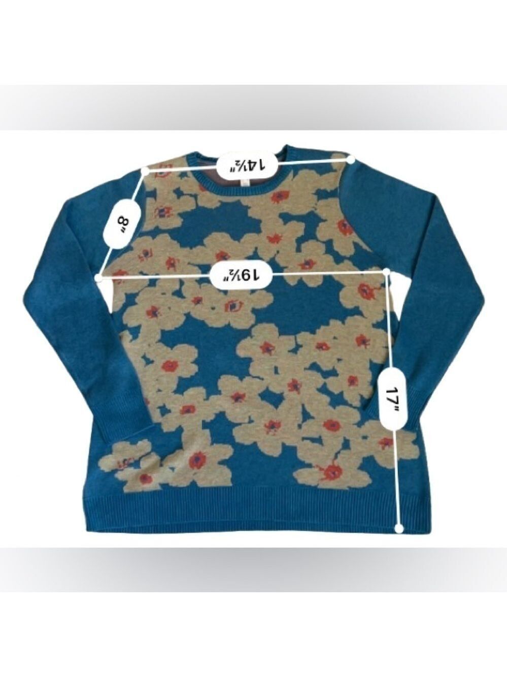 LOGO by Lori Goldstein Floral Jacquard Long Sleeve Sweater Coastal Blue. Size S - Picture 4 of 6